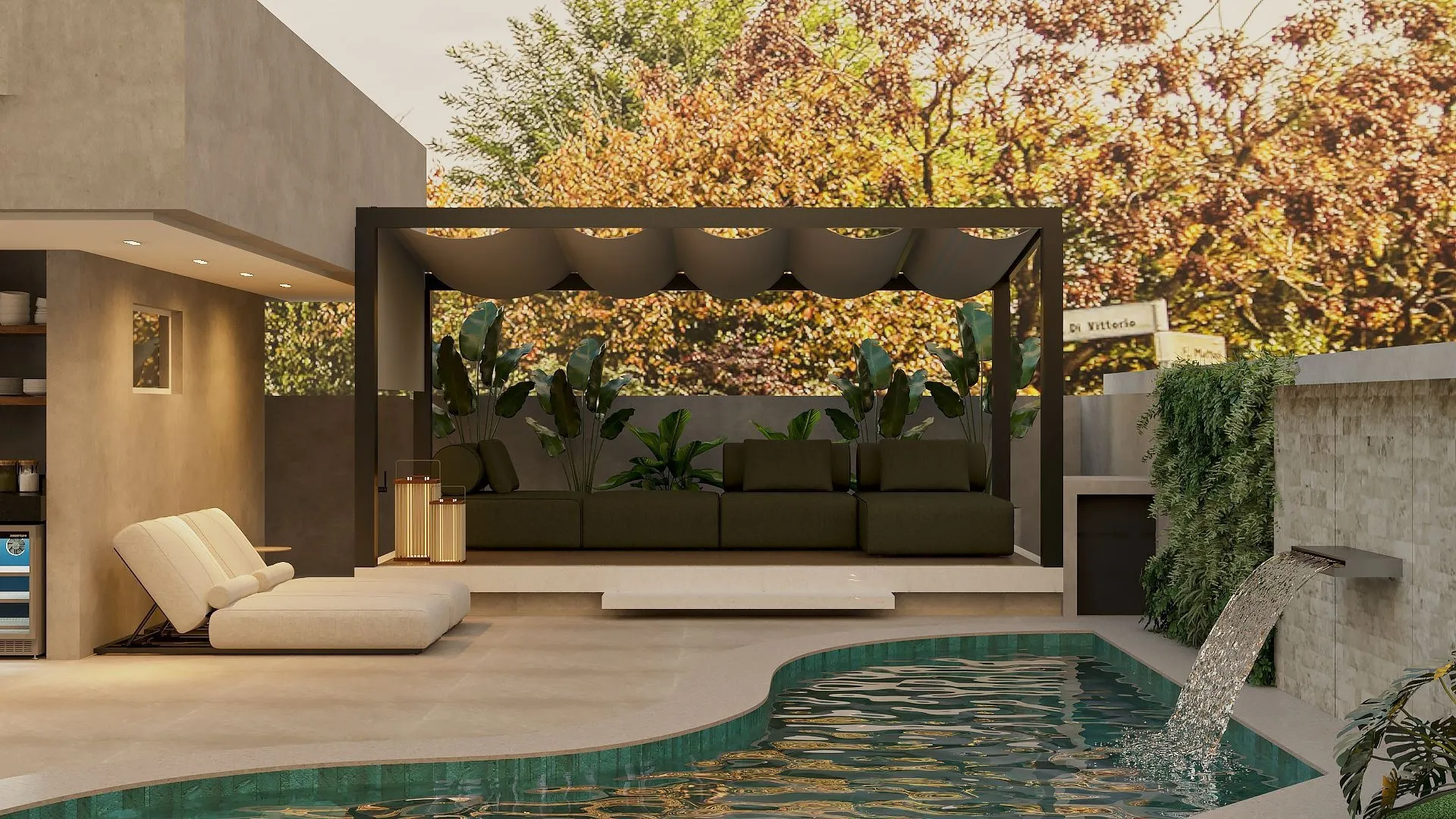 Piscina com cascata e pergolado · Térreo · imagem ilustrativa do projeto
