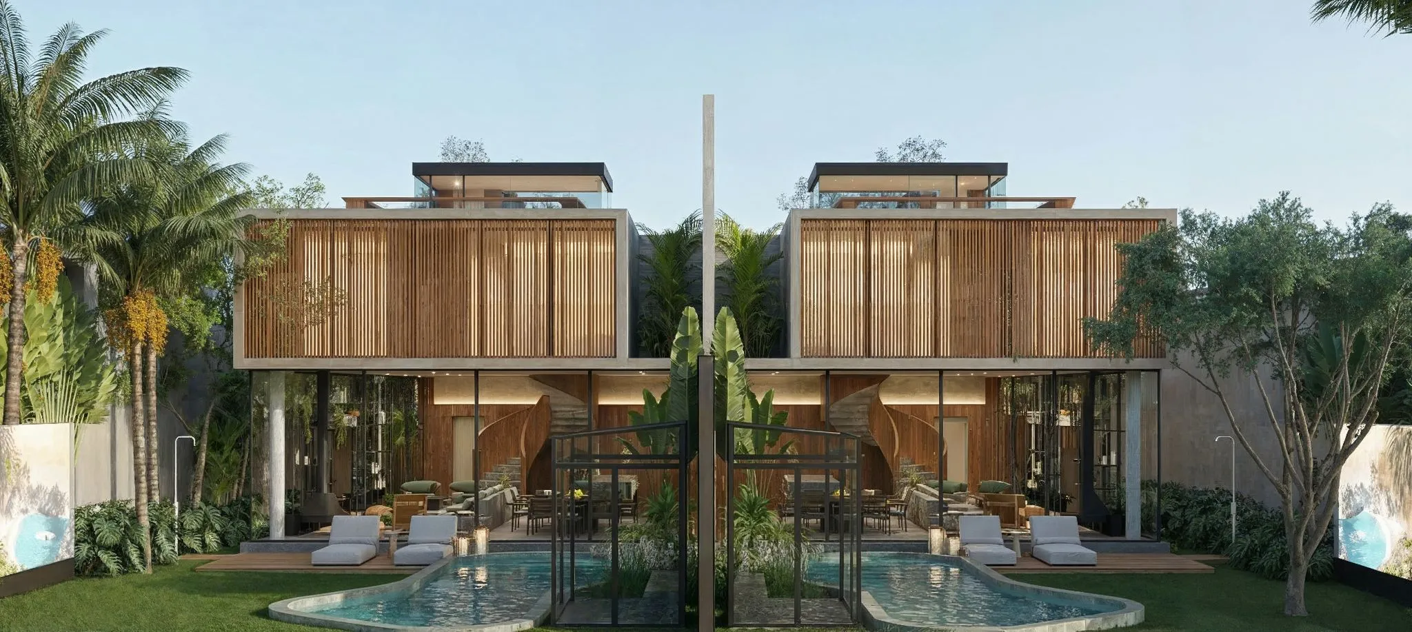 As duas casas vistas do jardim · imagem ilustrativa do estudo preliminar