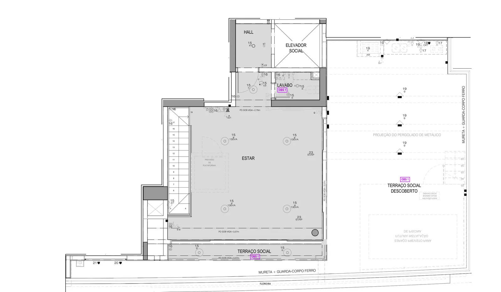 Planta de arquitetura · pavimento superior, 37º andar · Even, opção 01