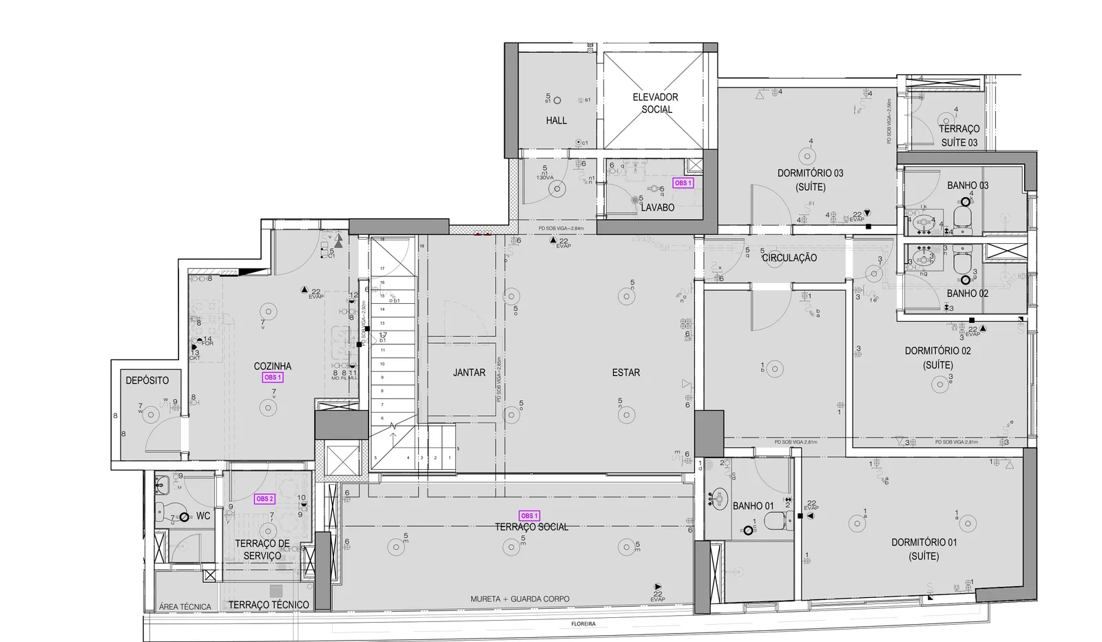 Planta de arquitetura · pavimento inferior, 36º andar · Even, opção 01