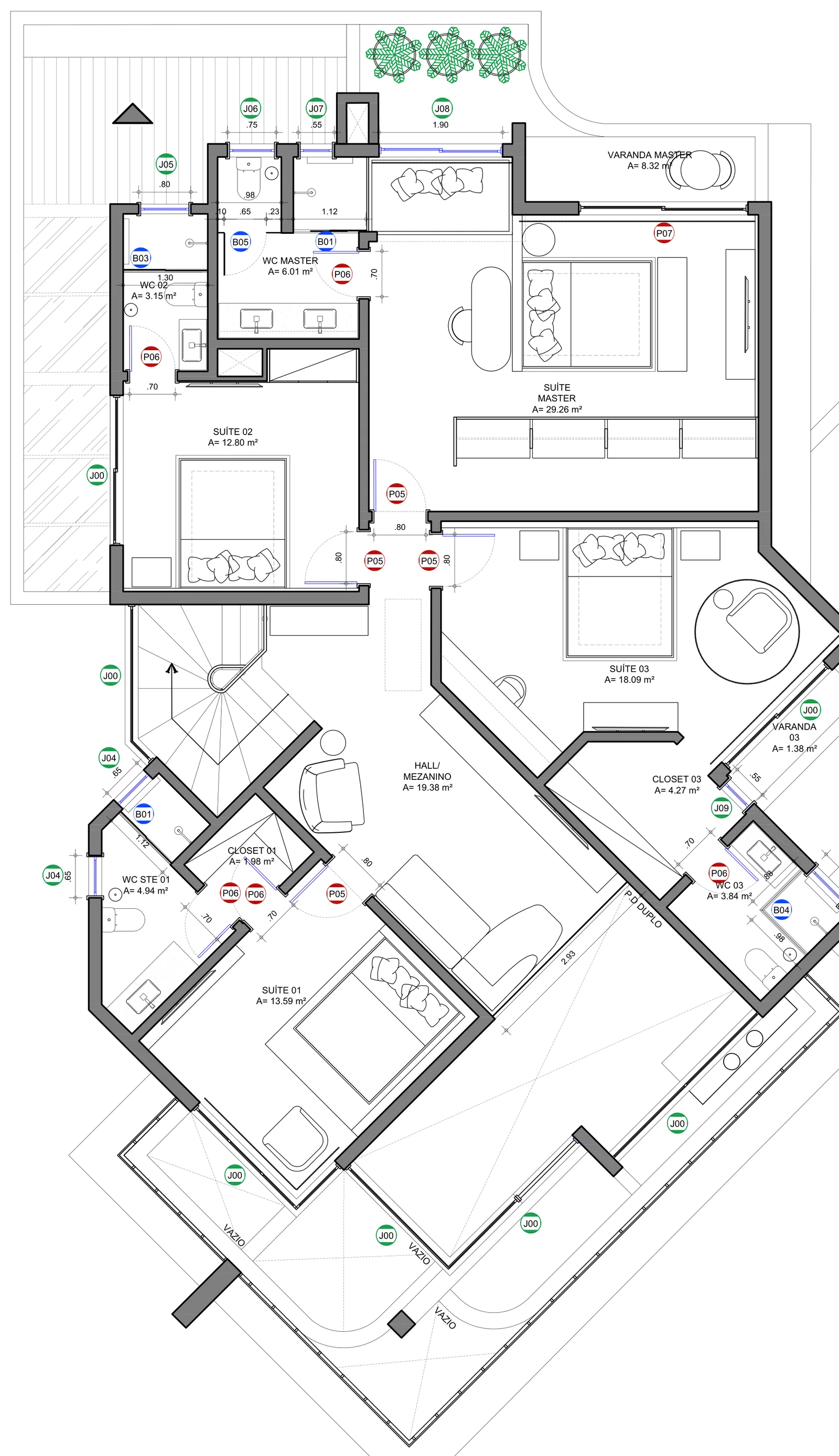Planta de esquadrias · 1º pavimento · MM ARQ