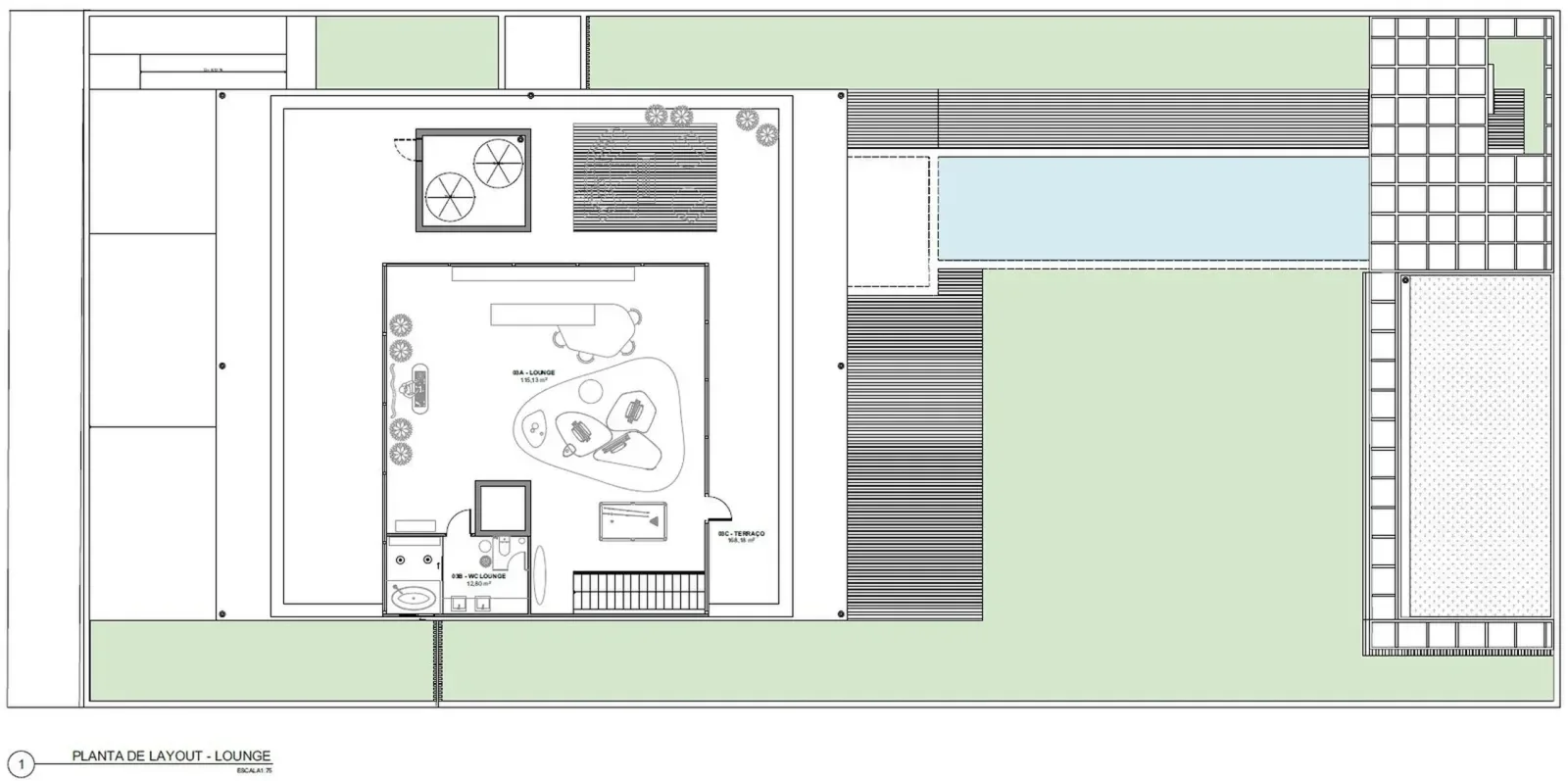 Planta de layout · Lounge na cobertura · estudo preliminar MM ARQ