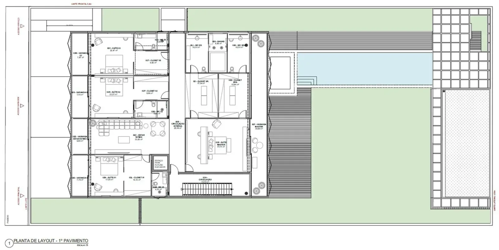 Planta de layout · 1º Pavimento · estudo preliminar MM ARQ