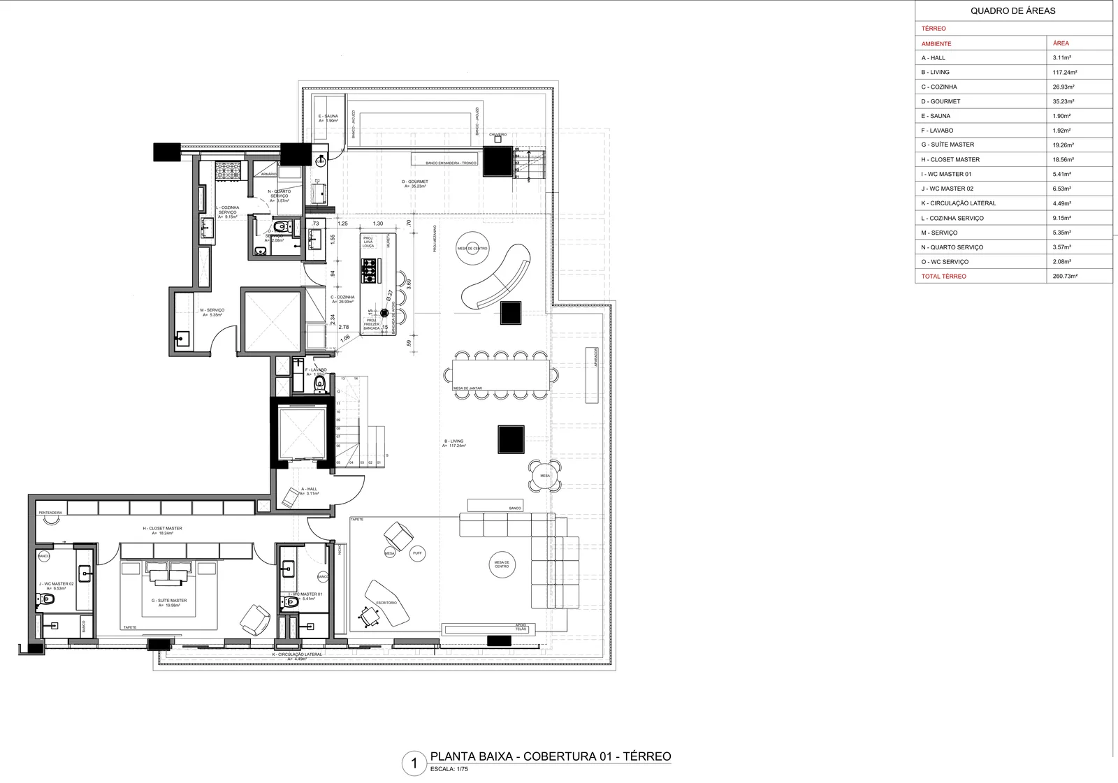 Planta de layout · Térreo · projeto preliminar MM ARQ