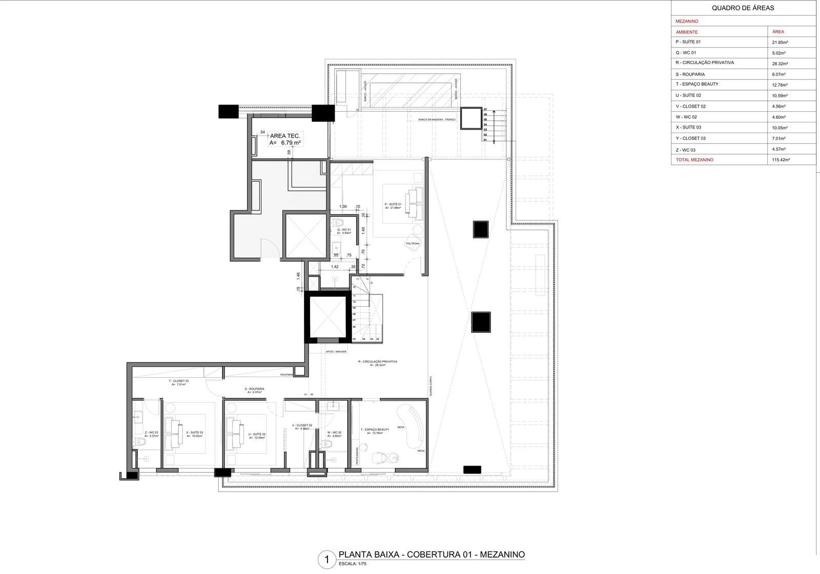 Planta de layout · Mezanino · projeto preliminar MM ARQ